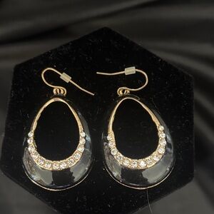 Gold and Black Teardrop Crystal Dangle Earrings